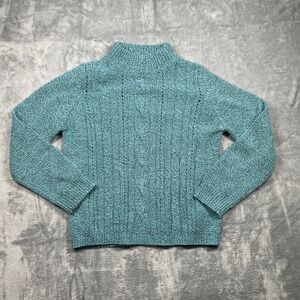 Carol Rose Mock Neck Textured Knit Sweater Teal Blue Women Size Medium